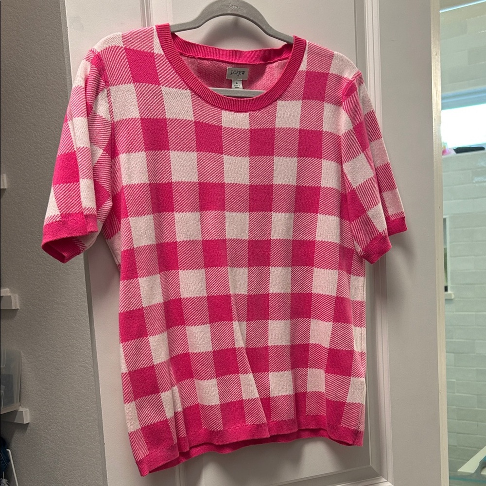 J. Crew Pink and White Sweater